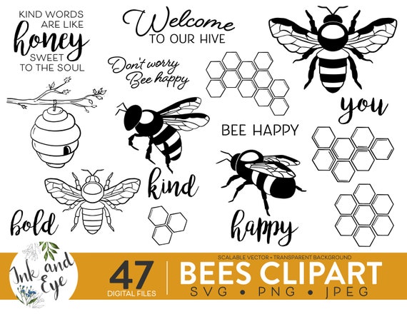 Cute Bee SVG - Apothecary Clipart - Shirt Designs SVG - Honeycomb - PNG