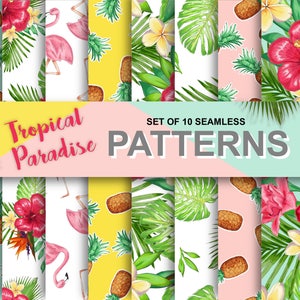 Tropical Floral Watercolor Digital Scrapbook Paper Pack - Set of 10 - Etsy