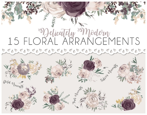 Watercolor Wedding Floral Arrangements - PACK of 15