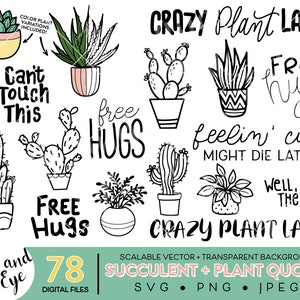 Imágenes Prediseñadas de plantas y suculentas, citas de plantas SVG, imágenes prediseñadas de dama gato, cactus y plantas en maceta PNG, Aloe SVG