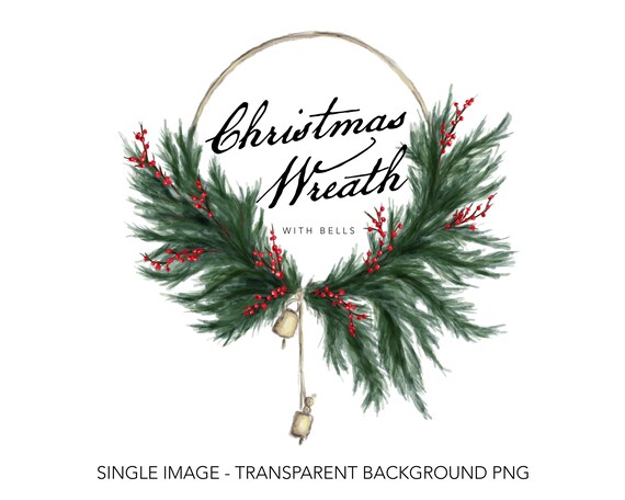 Christmas Watercolor Wreath - Single PNG Clipart