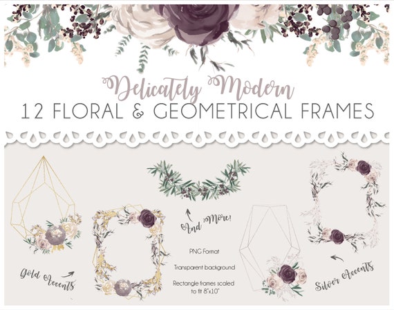 Watercolor Wedding Floral and Geometrical Frames and Wreaths - PACK of 12