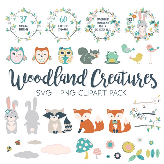 Nursery Woodland Animals Clipart SVG + PNG Nursery Clip art