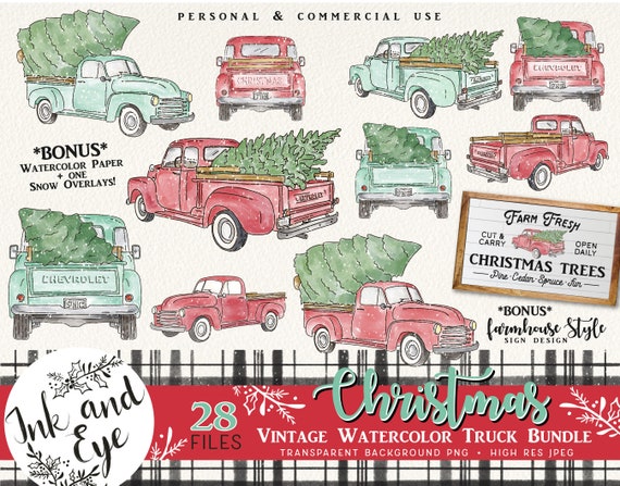 Watercolor Christmas Vintage Truck PNG, Watercolor Sublimation Truck, Christmas Farmhouse Truck, Farm Fresh Sign Design, Sublimation PNG