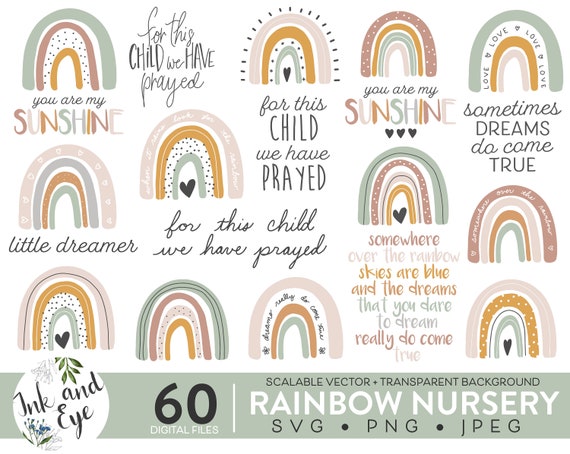 Rainbow Nursery SVG - Rainbow Baby SVG - Nursery Rainbow Quotes Clipart PNG