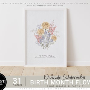 May include: A digital illustration of a watercolor bouquet of flowers in shades of pink, yellow, and blue. The flowers are arranged in a vase and the text "The Barnette Family Jeremy Samantha Austin & Madison" is written below the bouquet.