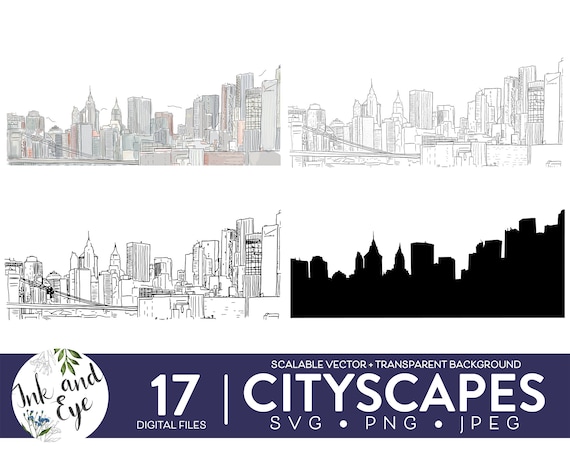 Cityscape SVG, City Line Drawing, City Silhouette / PNG / JPEG