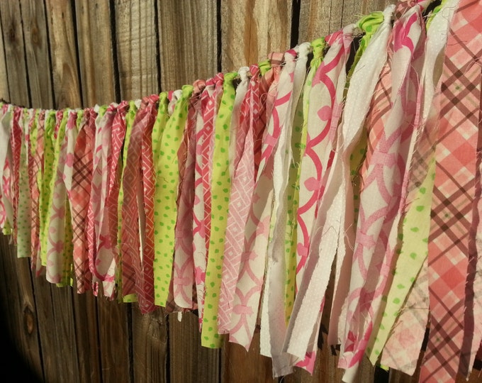 Green Pink and White Fabric Garland Etsy