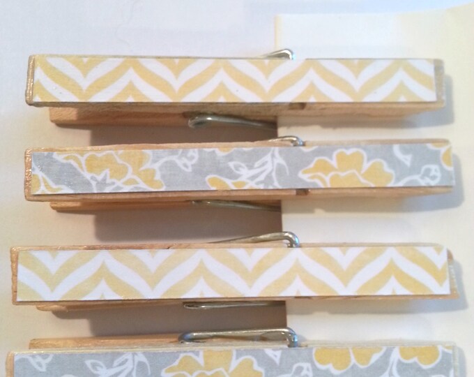 Set of 4 Decorated Clothes Pins Yellow and Gray Etsy