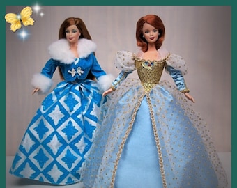 Original Mattel - Two Beautiful Princess Fantasy Gowns in Blue for Barbie Doll and Friends