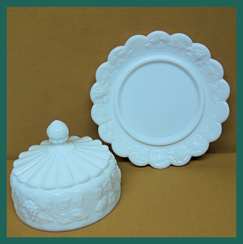 Vintage Milk Glass Covered Butter/cheese Ball Dish Grape Etsy