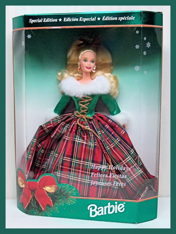 Happy Holidays Gala Special Edition Barbie Doll 1995 Mattel  1995 Happy Holidays Barbie NRFB Special Edition Green Tartan Plaid Holiday Doll main image 1