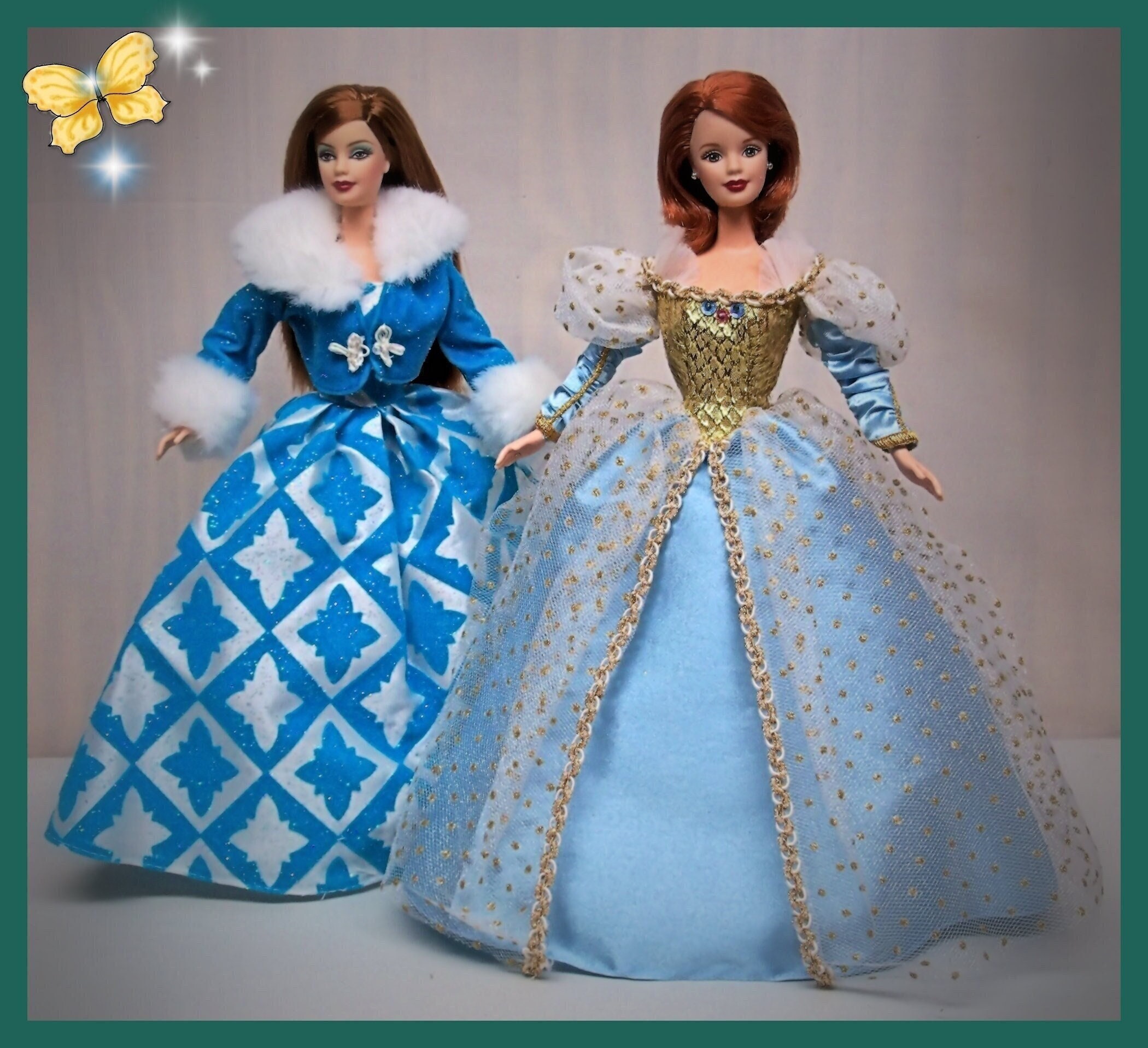 Original Mattel Two Beautiful Princess Fantasy Gowns in Blue for Barbie  Doll and Friends