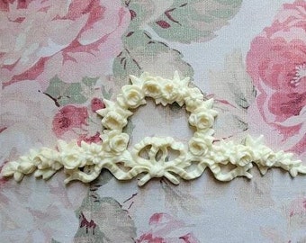 Bella Rosa Appliques Large Bow & Rose Furniture Pediment – Ivory/White, USA Made