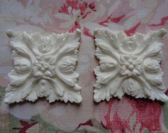 Beautiful! Acanthus Leaf Square Medallions 2pcs Furniture Applique Pediment