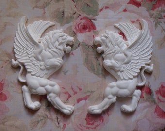 Bendable Lion Griffin Pair Left & Right Furniture Applique Architectural Pediment Onlay