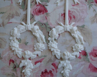 New! Flexible Shabby & Chic Bow Rose Wreath Drop/Center 2 Pcs. Furniture Applique Architectural