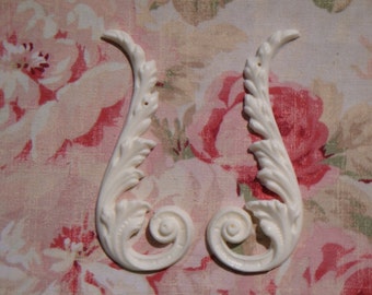 Shabby & Chic Acanthus Scroll Sides Pair Furniture Applique Architectural Onlay Embellishment