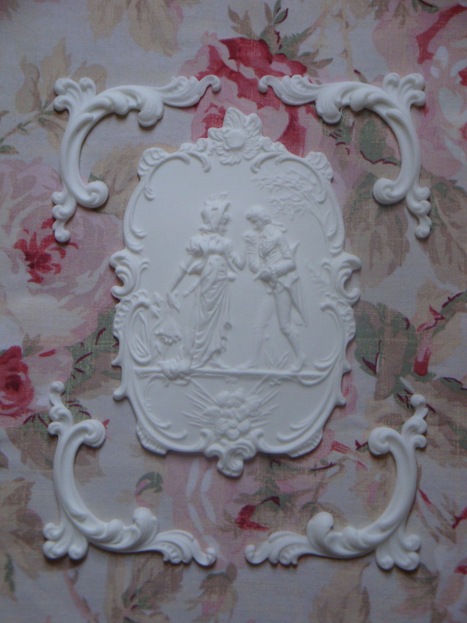 Romantic Courting Man Woman*cherub Scroll Furniture Applique Pediment ...