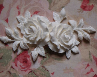 New! Shabby Chic Open Rose Rosebuds Leaves Center Furniture Applique Pediment