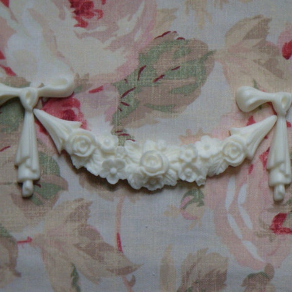 New! Rose Floral Bow Festoon Garland 3" x 8 3/4" Furniture Applique Architectural Onlay