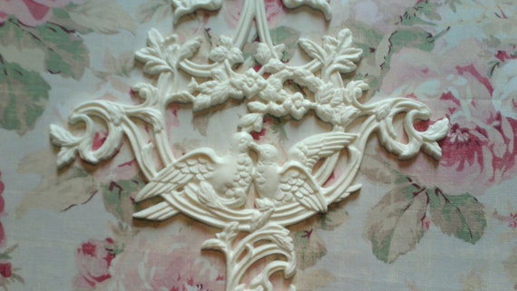Ribbon Floral Doves Acanthus Scroll Lg Center Furniture Mount Applique Pediment 