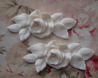 NEW Shabby-Chic Ribbon Rose Floral Drop 2 Pc Furniture Applique Architectural 