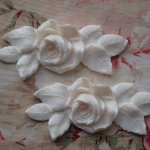 New Shabby and Chic Rose Leaf Appliques 2 pc Furniture Applique Architectural 