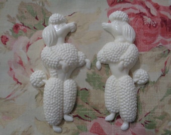 New! Paris Chic! Vintage French Poodle Pair Flexible L&R Furniture Appliques Pediment