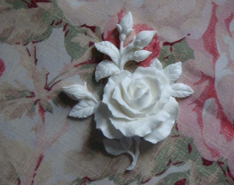 New! Shabby Chic Open Rose with Rosebuds Leaves Furniture Applique  Pediment