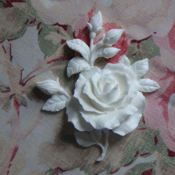 New! Shabby Chic Open Rose with Rosebuds Leaves Furniture Applique  Pediment