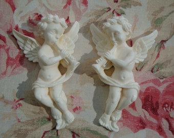 Flexible Shabby Chic Pair of Cherubs Left/Right Facing Furniture Architectural Appliques Pediment onlay