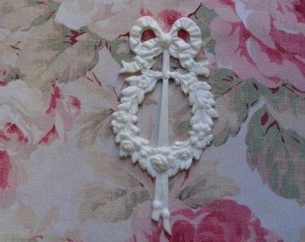 New! Shabby Chic Floral Wreath Bow Center Furniture Applique Pediment Onlay