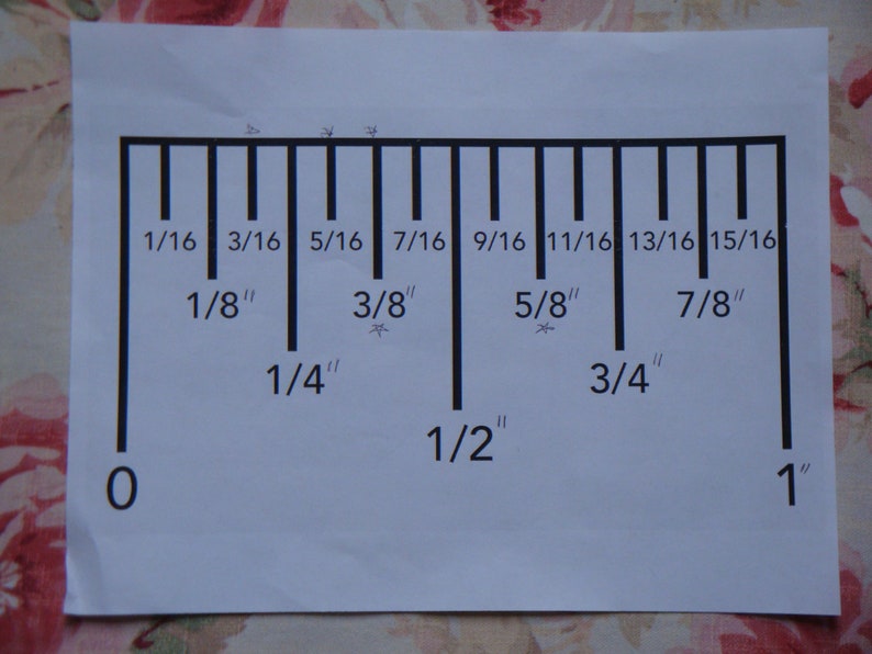 K&ouml;nnte beinhalten: Ein schwarz-wei&szlig;es Lineal mit Markierungen in Zoll und Bruchteilen von Zoll. Das Lineal ist von 0 bis 1 Zoll markiert, mit Markierungen f&uuml;r 1/16, 1/8, 1/4, 1/2, 3/4, 5/8, 7/8, 9/16, 11/16, 13/16 und 15/16.