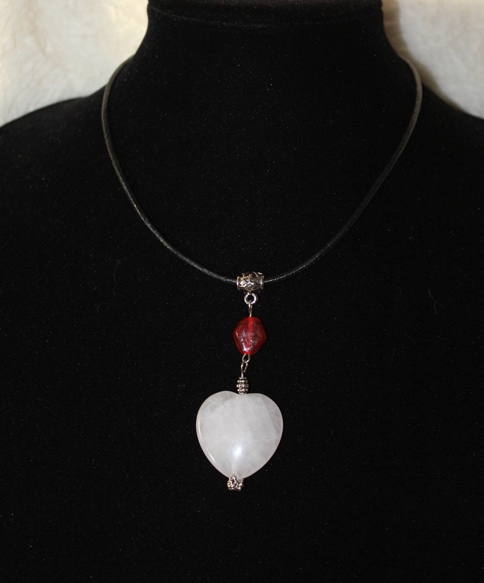 Pink/white Quartz With Red Glass Bead Accent