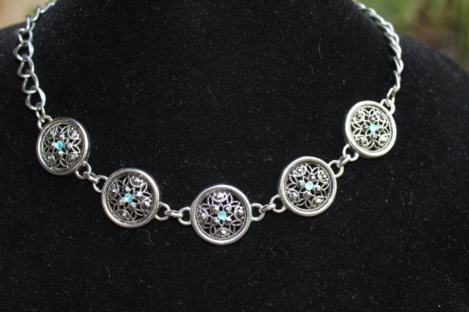 Lacey and bold choker with crystals.