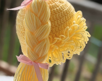 Ready to ship! Crochet Cabbage Patch Kid hat wig size 1-2 yr (18")