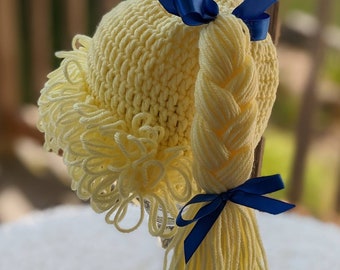 Ready to ship! Crochet Cabbage Patch Kid hat wig size 1-2 yr (18")