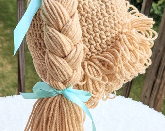 Crochet Cabbage Patch Kid hat wig size 1-2 yr old (18")