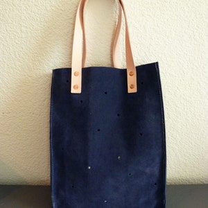 Dot Suede Book Tote - Navy Color