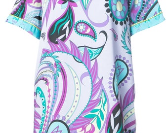 Women's Summer Dress | Silky Summer Mini Dress | Loose Fit Dress | Silky Paisley Dress | Mini Silky Summer Dress |T-shirt Paisley Dress