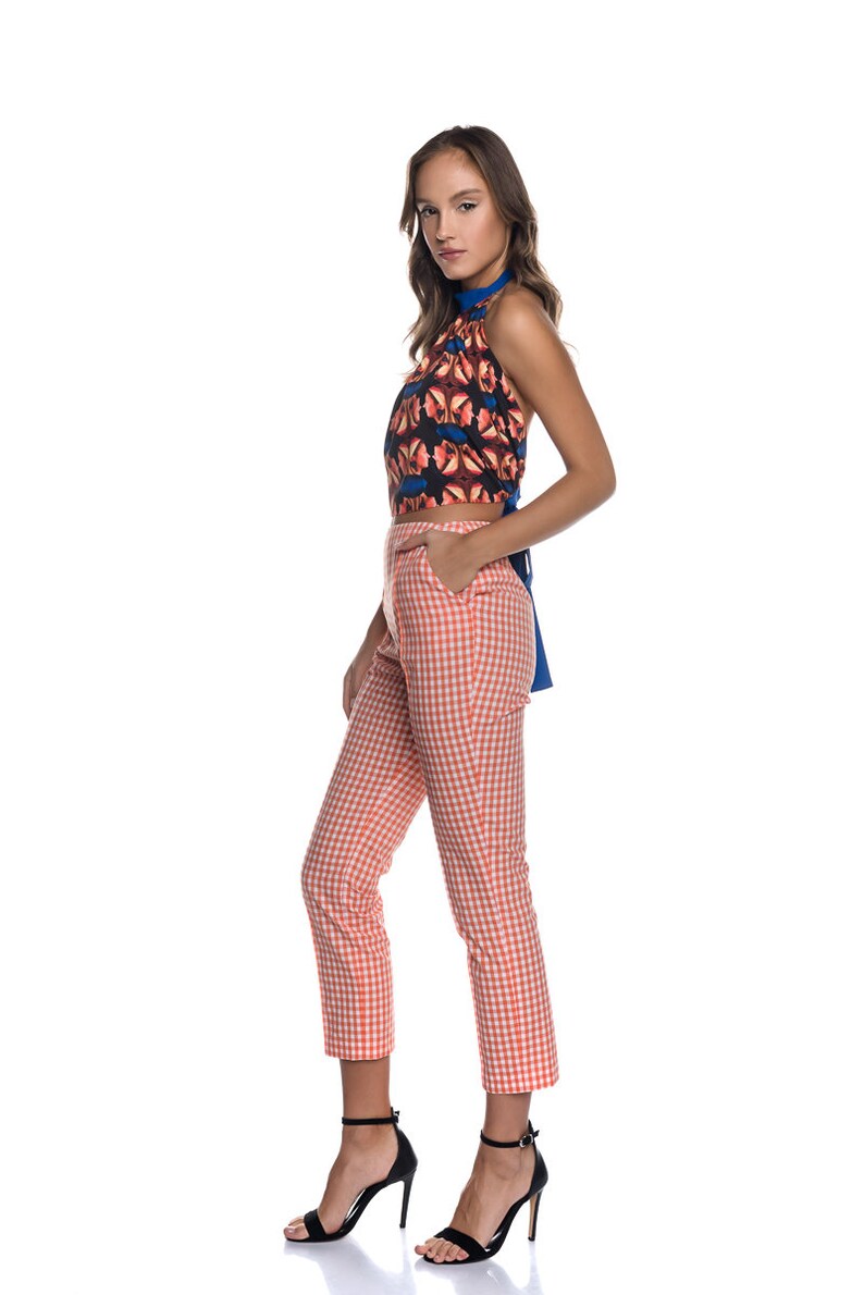 Check Slim Fit Pants Vichy Women Pants Vichy Check Trousers image 5