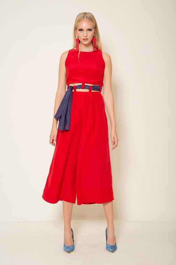 silk red jumpsuit