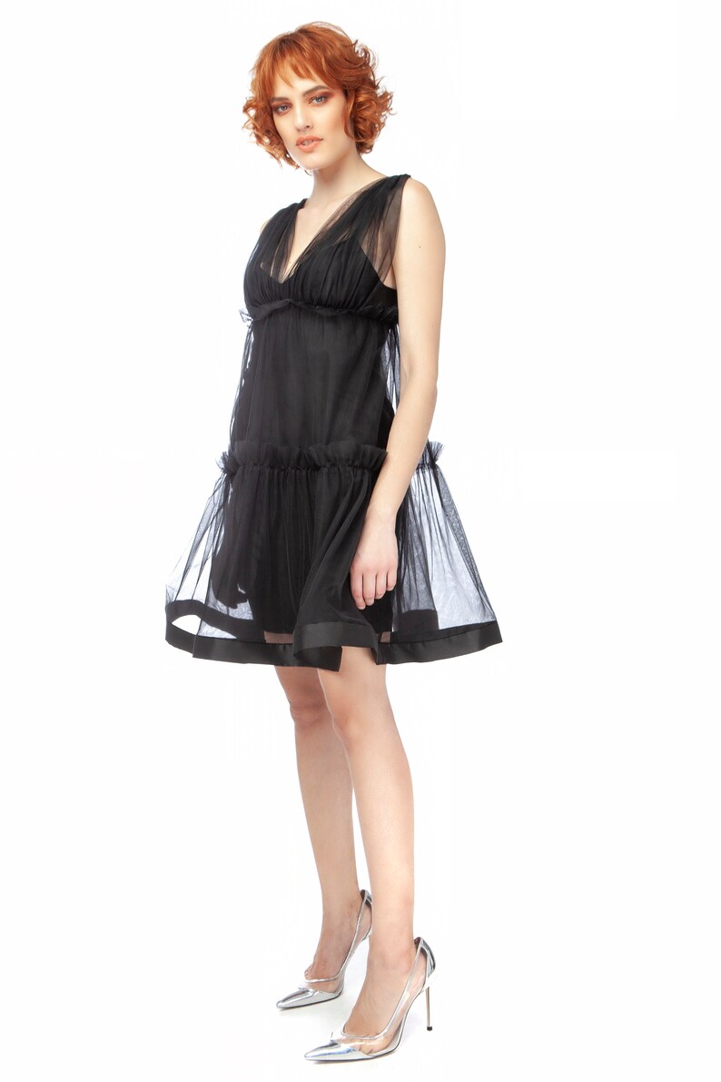 tulle black mini dress