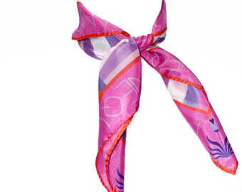 Square Silk Scarf, 100% Silk Scarf, Women Silk Scarf, Bag Scarf, Silk Women Accessories, Mother's Gift, Neck Tie Scarf, Checked Hair Scarf