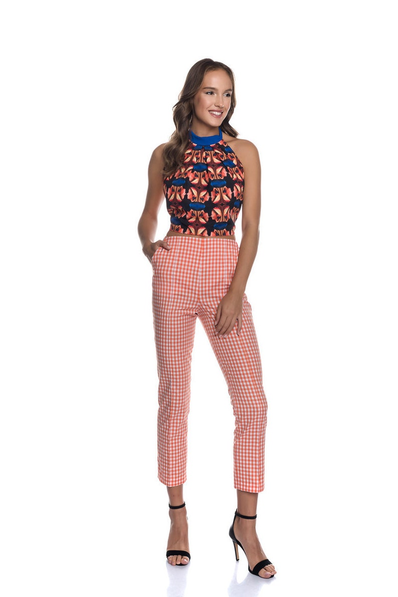 Check Slim Fit Pants Vichy Women Pants Vichy Check Trousers image 1