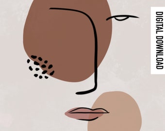 Minimal Boho Face Line Art, Digital Download