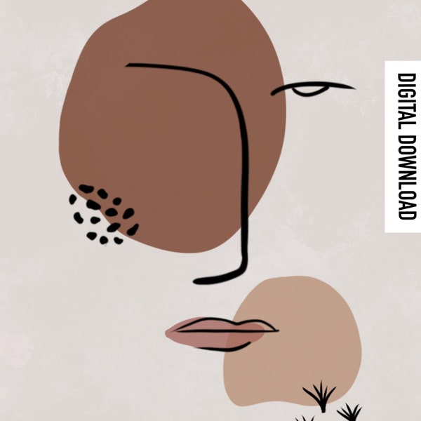 Minimal Boho Face Line Art, Digital Download