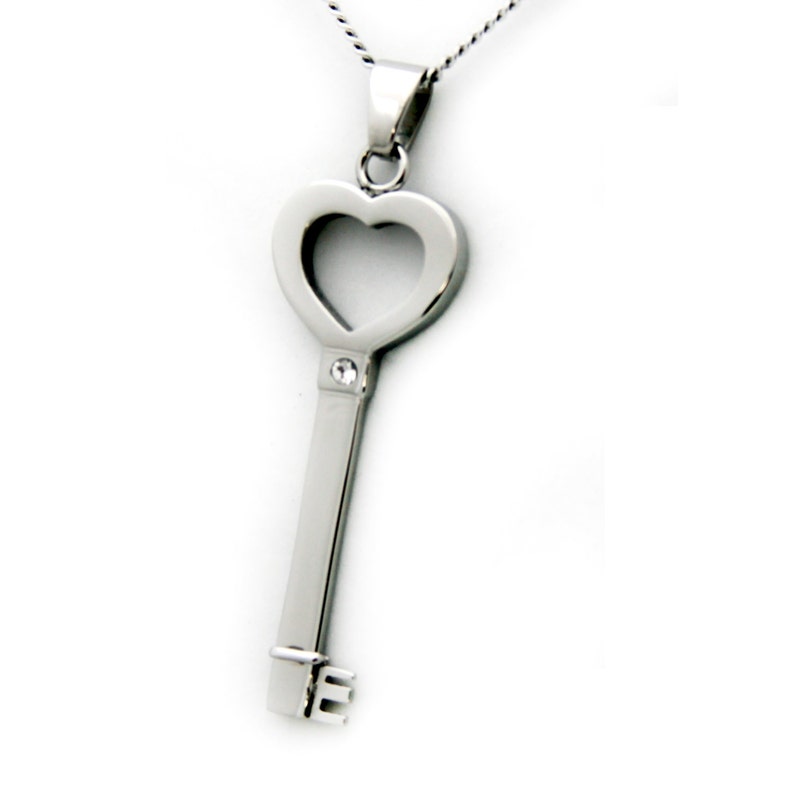 Key to My Heart Pendant Necklace With CZ Stainless Steel Etsy