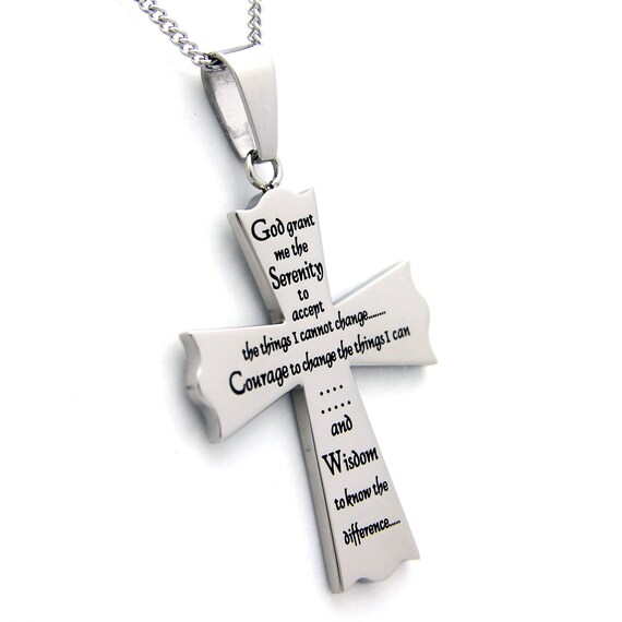 Serenity Prayer Cross Pendant Necklace 